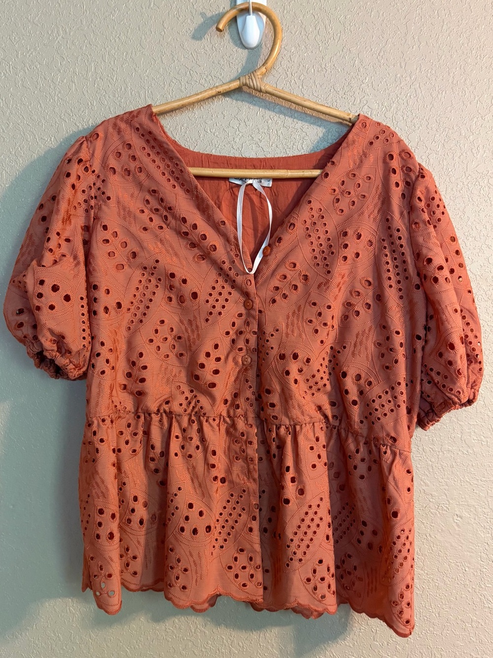 Grace Karin Rust Eyelet Peplum Top